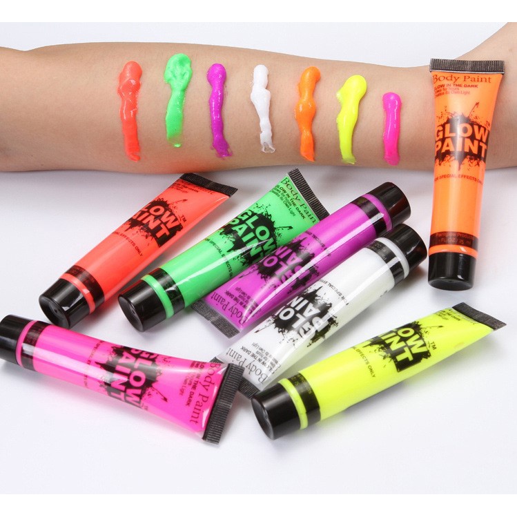 Tuýp Màu Vẽ Dạ Quang vẽ cơ thể/trang điểm mặt màu neon độc đáo có thể rửa sạch, màu vẽ Body painting hóa trang halloween