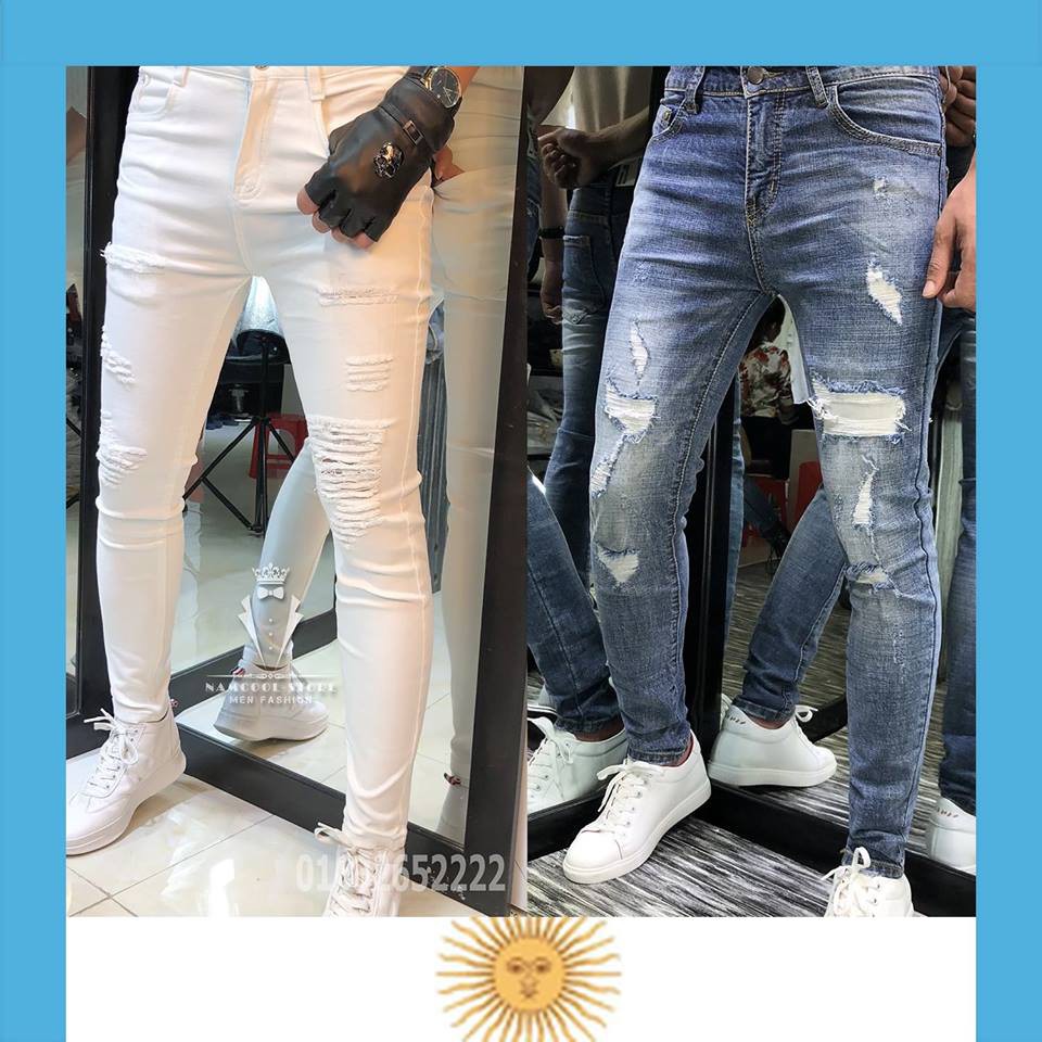 Quần Jeans Nam Thời Trang Cao cấp- Quần Jeans Rách Năng Động Sành Điệu
