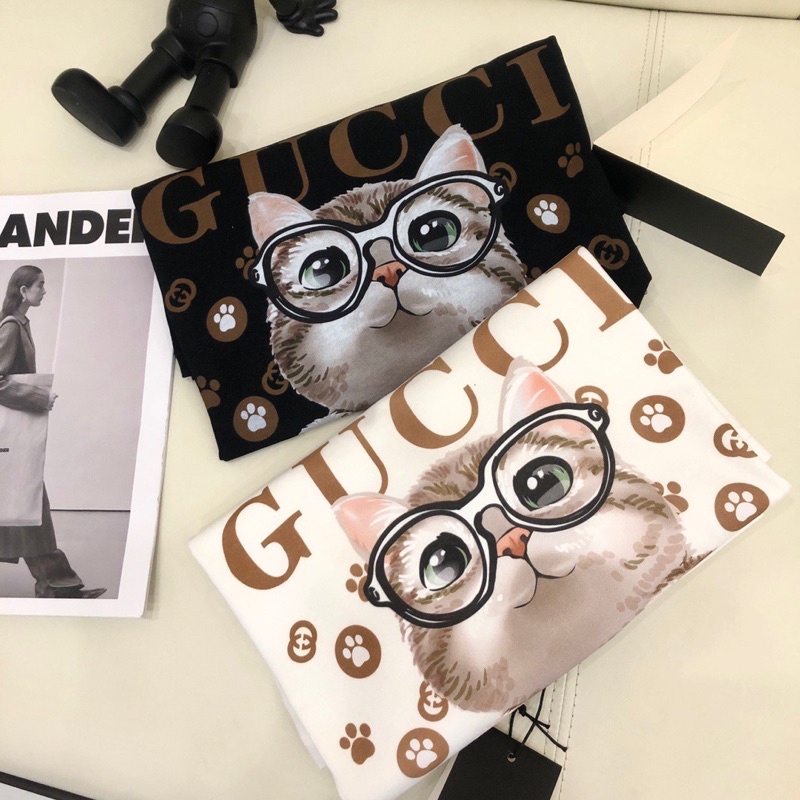 Áo thun nữ tay ngắn thương hiệu Gucci GC cao cấp bản in hình mèo