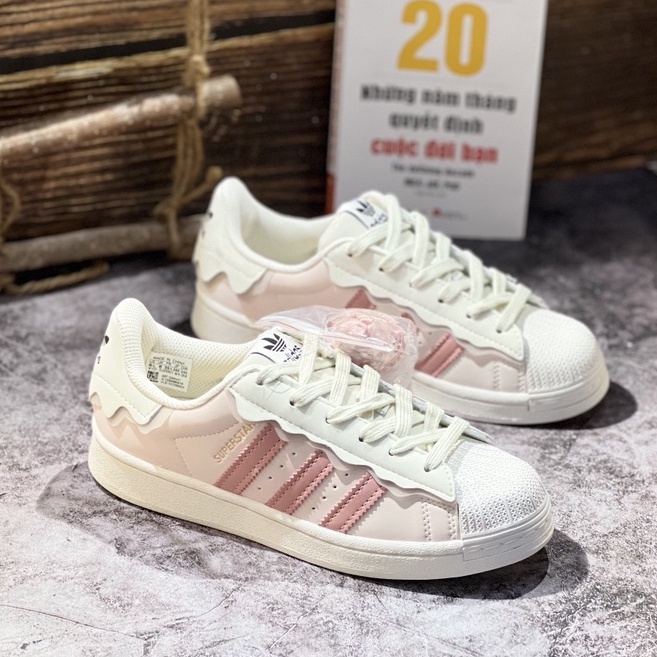 Giày superstar phiên bản đặc 2022 biêt ba màu kem hồng xanh full size nam nữ đầy đủ bill box túi hộp DINOSneaker