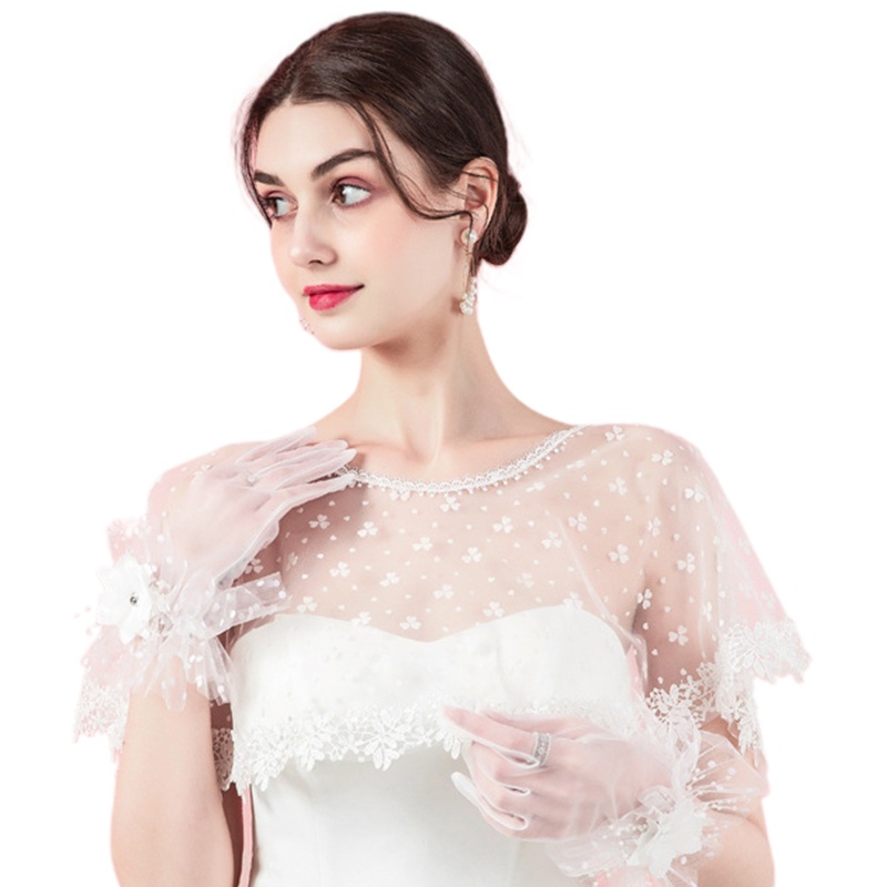 Áo Choàng Ren Màu Trắng / Đen Cho Cô Dâu Ngày Cưới