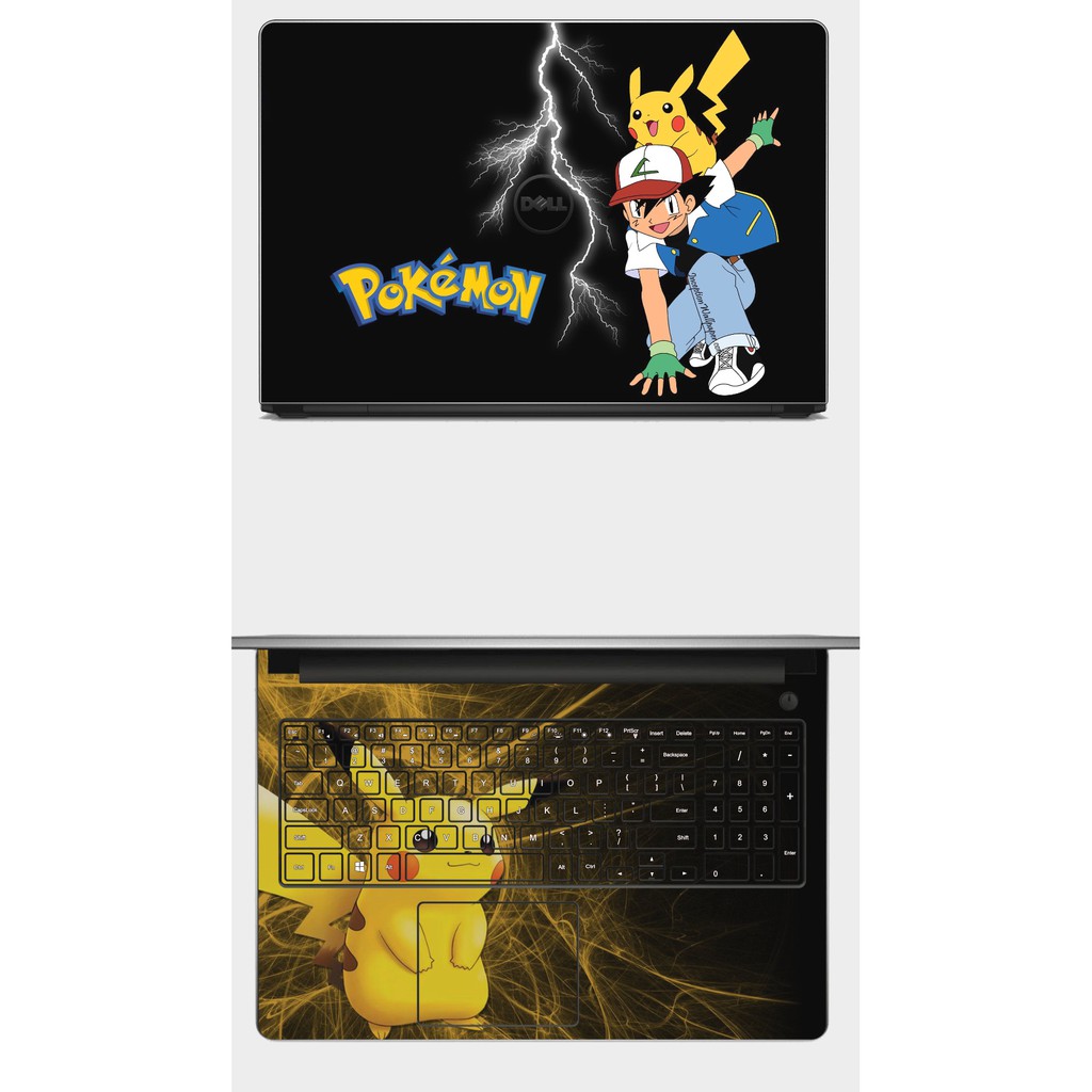 Skin Laptop in hình Pikachu- POKEMON. Full các dòng máy: Asus, Acer, Dell, Hp,... In hình theo yêu cầu