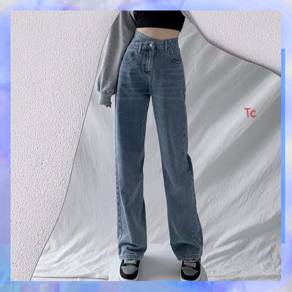 [Rẻ vô địch] Quần bò cạp chéo ống rộng tôn eo,cạp cao phong cách trẻ trung.hangtotgiare98