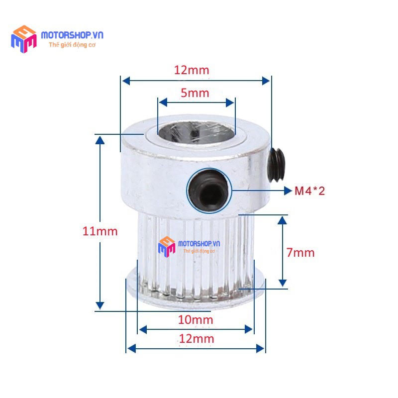 MTS Puly Bánh Răng Nhôm MXL 16 Răng Bản 7mm Trục 5mm