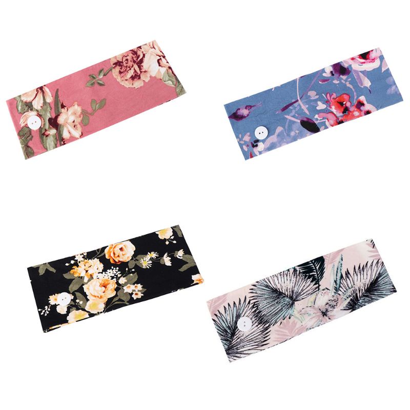 Băng Đô Cài Tóc Bản Rộng In Họa Tiết Hoa Nhiều Màu Kèm Giá Đỡ Nút Phong Cách Bohemian Hàn Quốc Cho Nữ