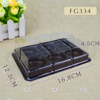 Hộp bánh nhựa 6 ngăn tròn đế đen FG334 ( lốc 10 hộp)