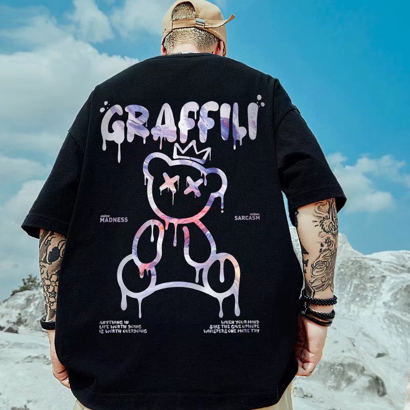 Áo thun tay ngắn dáng rộng vải cotton in hình gấu thời trang dành cho cặp đôi size S-8Xl
