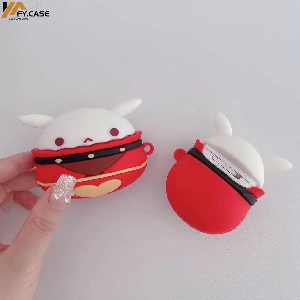 Vỏ Bảo Vệ Hộp Sạc Tai Nghe Airpod 1 2 3 Pro Bằng Silicone Hình Thỏ 3D Có Móc Ốp
