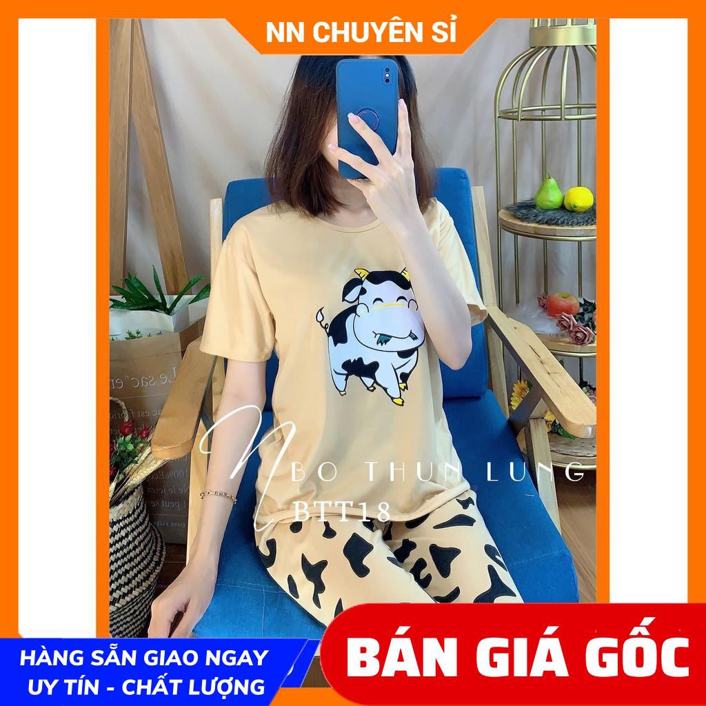 Đồ bộ nữ  mặc nhà Thun lửng phom rộng Vải mềm mịn mát in bò sữa in họa tiết  dễ thương BTT