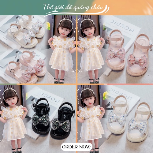 Sandal đính nơ kèm vương miện cho bé gái mẫu hot 2022 - Hàng Quảng Châu Cao Cấp (K62)