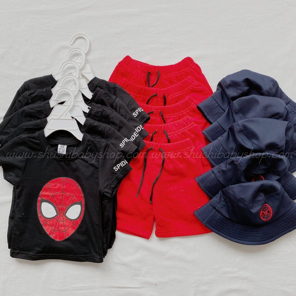 set bé trai spiderman 3 món màu đen đỏ siêu dễ thương Shushibaby