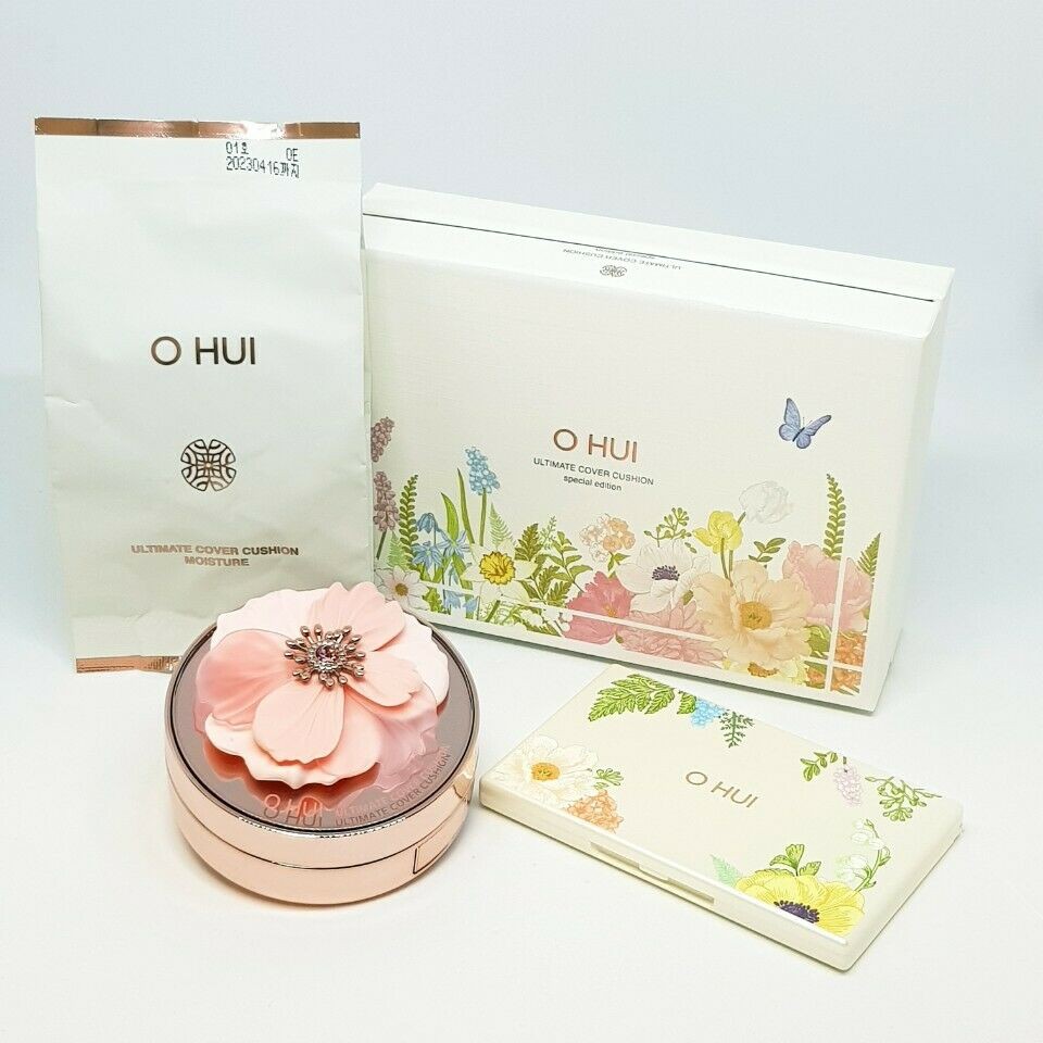 Set Phấn Nước Cushion Ohui hoa hồng Ultimate Cover Cushion special edition