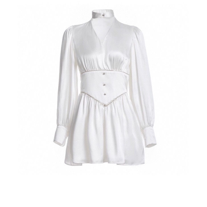 Đầm tay phồng màu trắng thiết kế quyến rũ phong cách Pháp thời trang mùa hè nữ tính thanh lịch