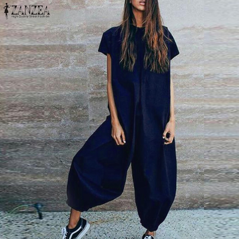 Jumpsuit tay ngắn dáng rộng ZANZEA có size lớn