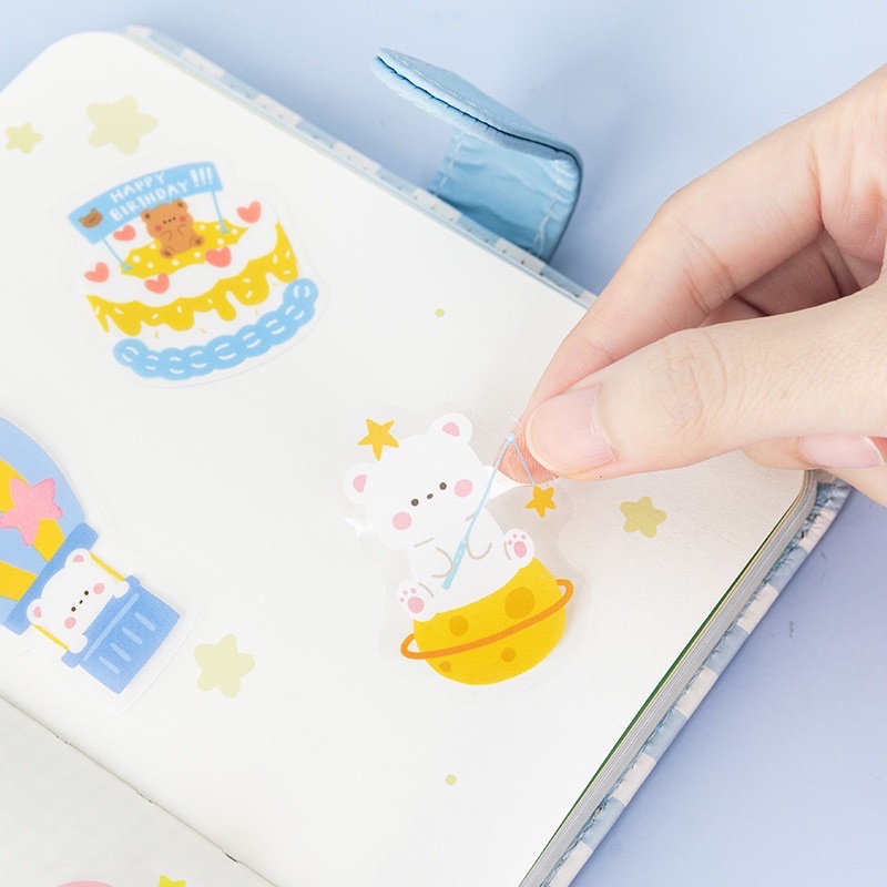 Set Sticker 40 Tấm Nhựa PVC Hình Gấu Thỏ Dễ Thương/ Túi Sticker Hình Gấu Dễ Thương
