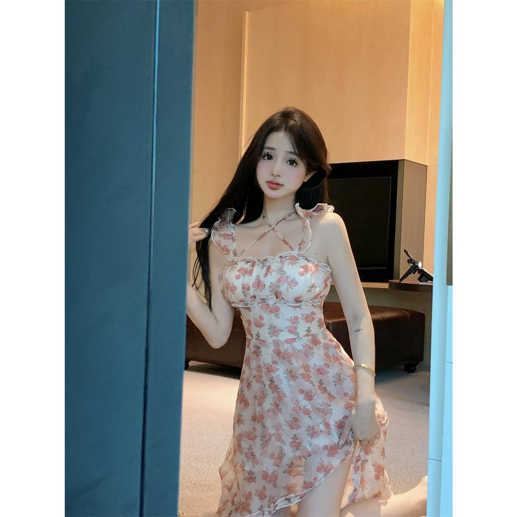Đầm Hai Dây Dáng Ôm Họa Tiết Hoa Thời Trang Hàn Quốc Quyến Rũ Cho Nữ