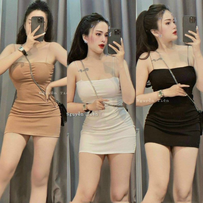 Đầm body 2 dây màu tím thủy chung vải tuyệt đẹp