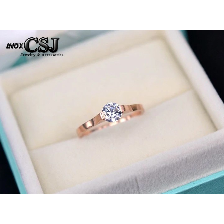 NHẪN TITAN MỘT HỘT ĐÁ MÀU HỒNG ĐẸP SANG TRỌNG - tặng hộp đựng xinh xắn