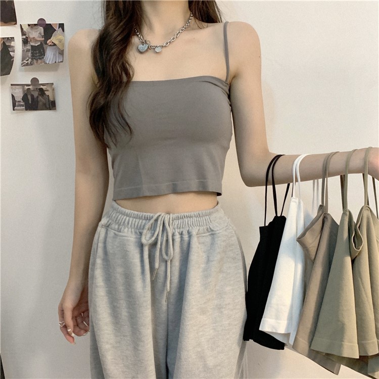 Áo 2 dây croptop có mút sợi bún LACELIPS 42kg-68kg 2 size, bra mặc vest blazer cardigan tập gym