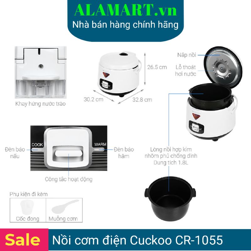 [Mã 155ELSALE giảm 7% đơn 300K] Nồi cơm điện Cuckoo 1.8 lít CR-1055