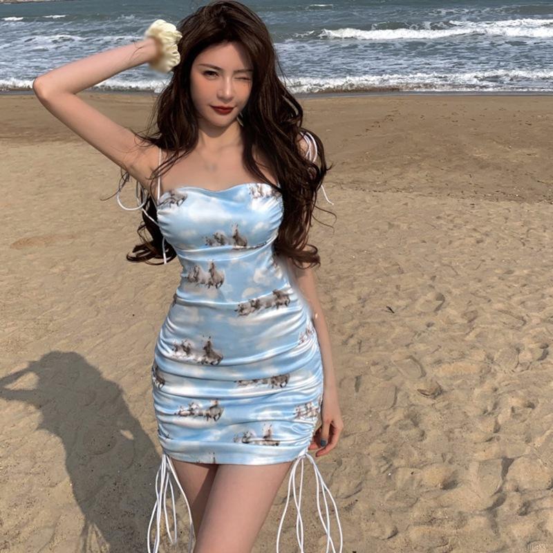 Đầm Dây Nữ Cộc Tay Hở Lưng Quyến Rũ