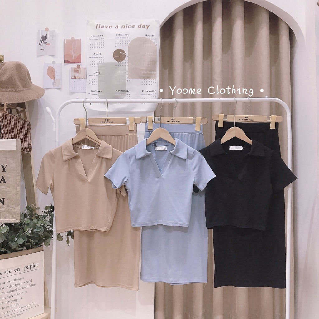 Set áo croptop cổ V  chân váy dài chất thun zip dày co giãn đa chiều [ ảnh thật tại shop ] | BigBuy360 - bigbuy360.vn