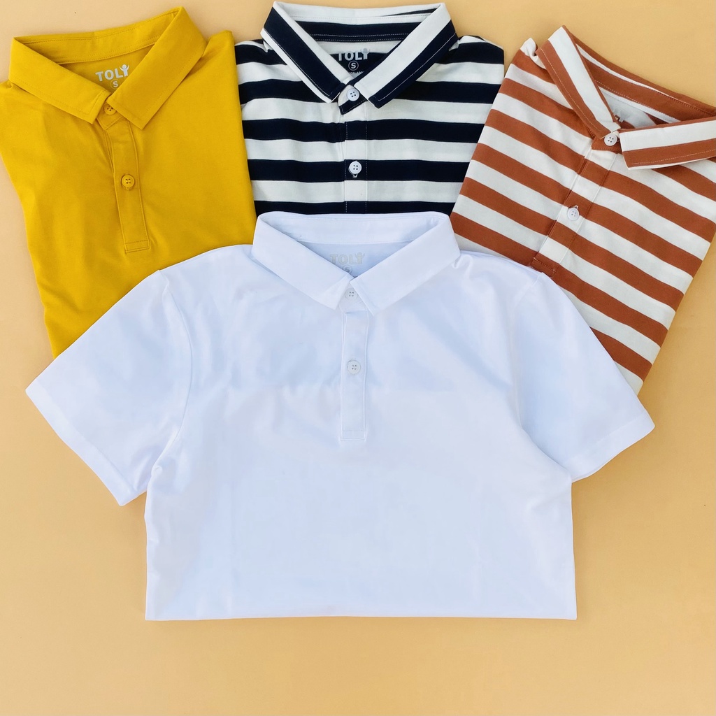 Áo thun nữ Cổ Sơ Mi (Cổ trụ) TOLI, chất cotton 4 chiều mềm mịn, co dãn Sọc ngang 2cm thời trang