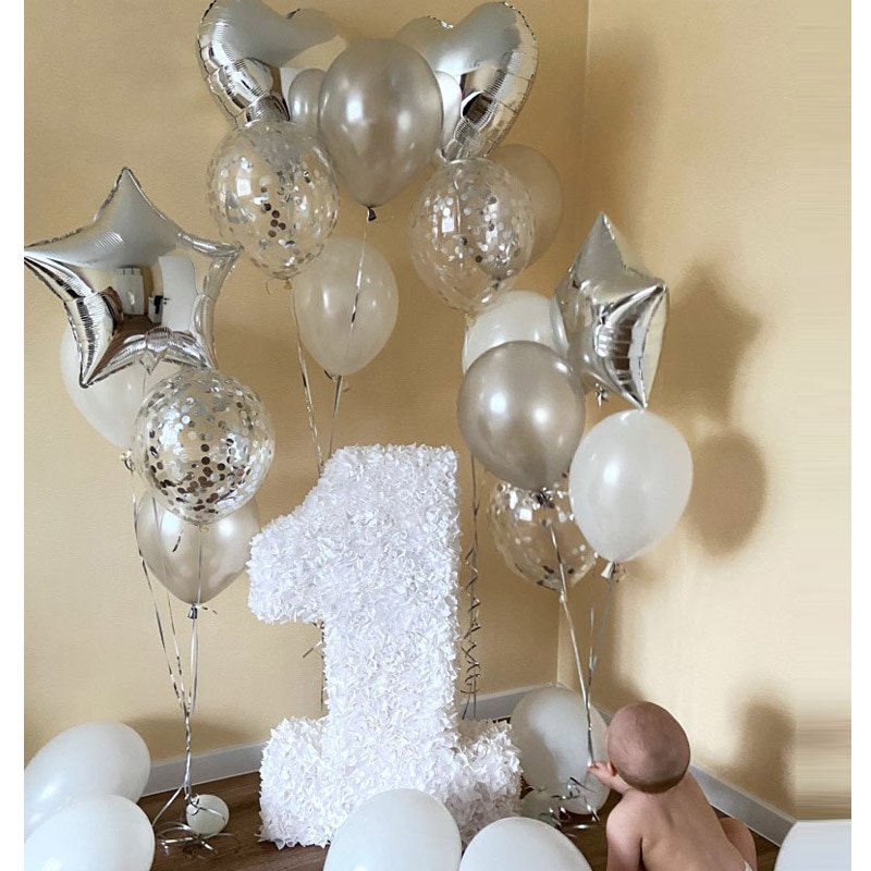 Set 14 Bong Bóng Khí Heli Bằng Giấy Họa Tiết Ngôi Sao / Trái Tim Màu Vàng Hồng / Bạc Trang Trí Tiệc Sinh Nhật / Đám Cướ