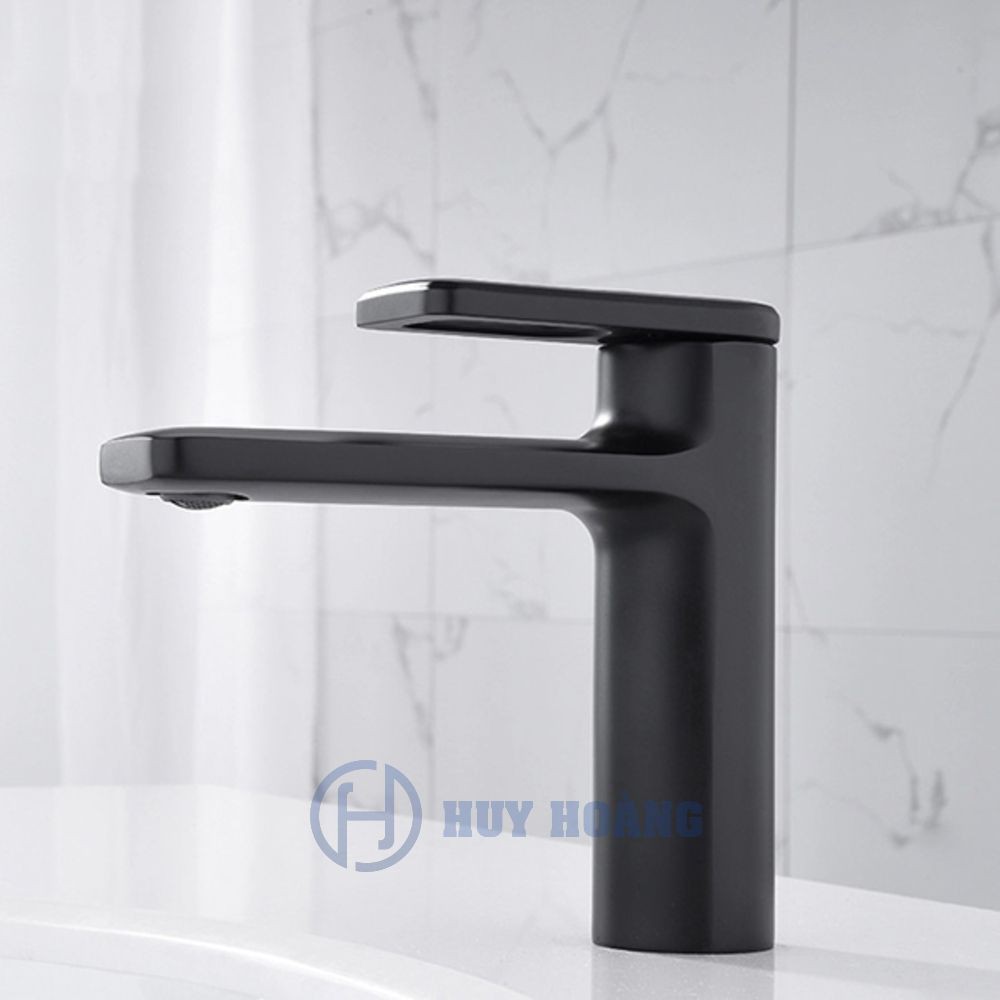 Vòi Rửa Mặt, Vòi Lavabo Nóng Lạnh Cao Cấp Đồng Mạ Crom Màu ĐenDaewon RM0103#B (Kèm Dây Cấp)