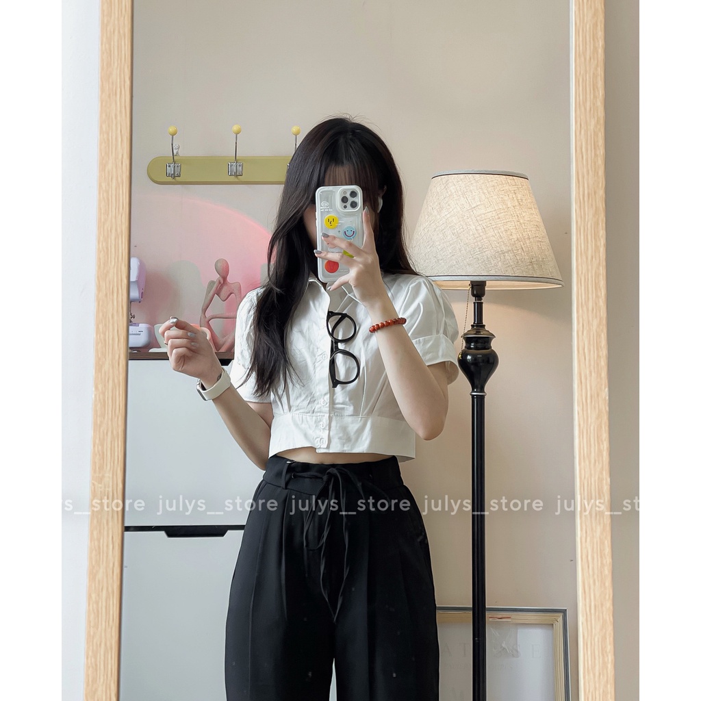 Áo sơ mi dáng croptop ulzzang (ảnh thật kèm video)