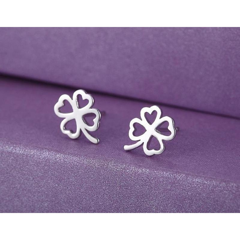 Khuyên tai cỏ 4 lá tứ diệp thảo bông tai bạc phụ kiện nam nữ phong cách Hàn Quốc Unisex