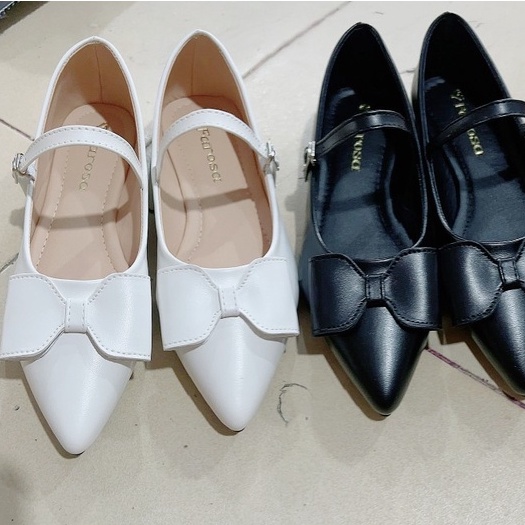 ZZ99- Giày mũi nhọn quai ngang- bệt búp bê công chúa gắn nơ quai ngang TX55