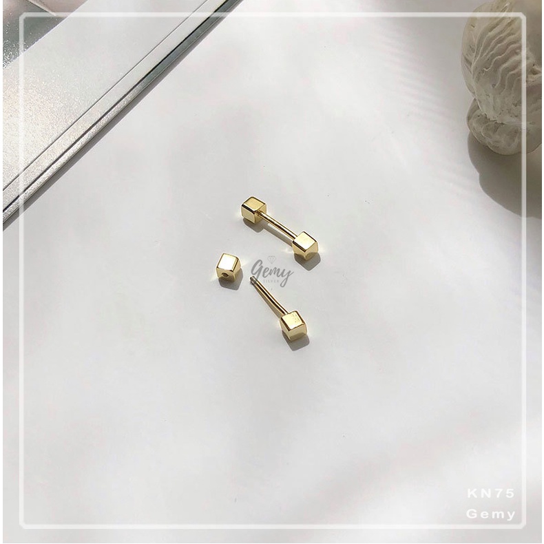 Khuyên tai nam nữ bạc 925 hình vuông lập phương chốt vặn 3 màu unisex (1 chiếc) | GEMY SILVER KN75