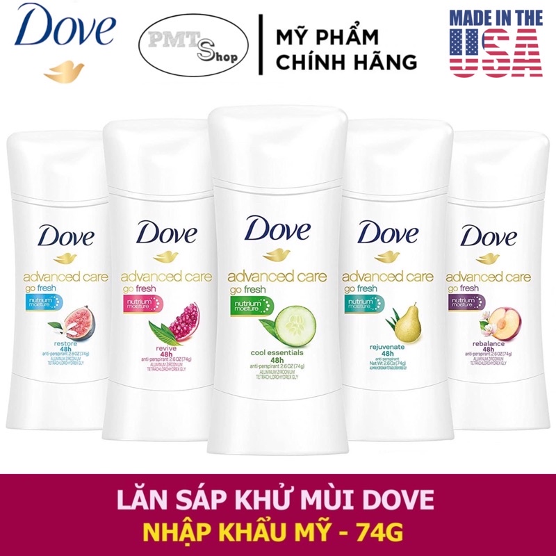 Lăn sáp khử mùi nữ Dove Invisible Advanced Care 74g Cool Essentials | Beauty Clear Finish 100 | Revive Powder