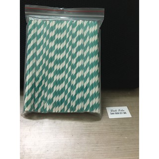Set 100 ống hút giấy phi 6 sọc xanh