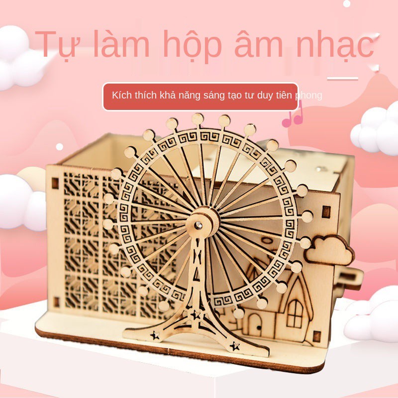 Học sinh tiểu tự làm bằng gỗ Bánh xe đu quay đồng hồ hộp âm nhạc đựng bút quà tặng nhật bạn cùng lớp