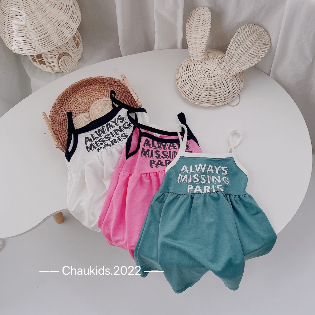 Váy bé gái, váy 2 dây chất cotton họa tiết Alway Missing Paris cho bé