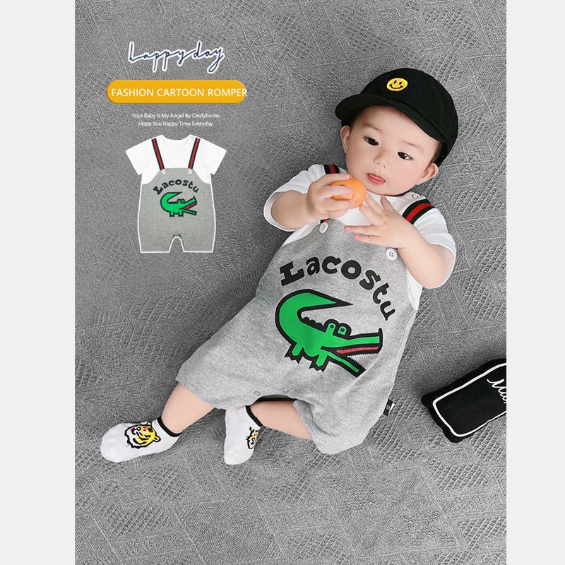 Bộ Áo Liền Quần Tay Ngắn Chất Liệu Cotton Mỏng In Họa Tiết Hoạt Hình Dễ Thương Thời Trang Mùa Hè Cho Bé Trai Sơ Sinh