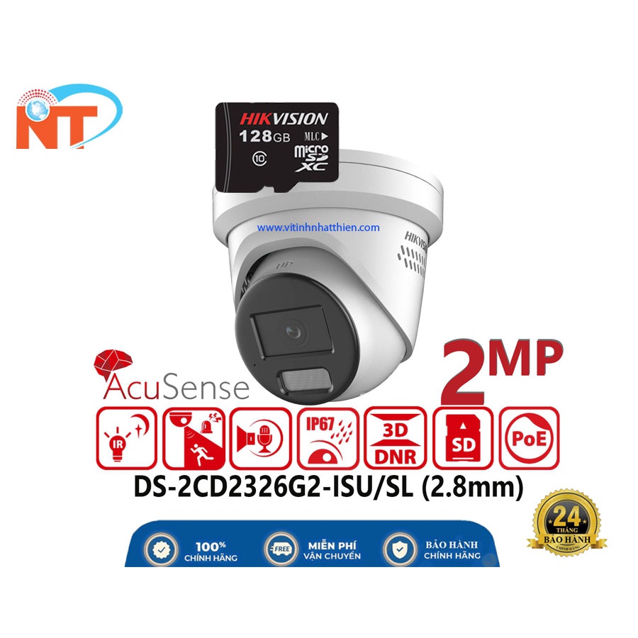 CAMERA IP DOME HỒNG NGOẠI HIKVISION DS-2CD2326G2-ISU/SL 2.0 MEGAPIXEL, ĐÀM THOẠI, ĐÈN CÒI