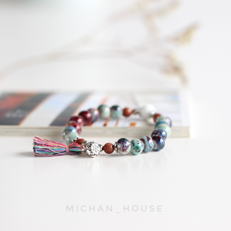 Vòng hạt Boho nhiều màu sắc, vòng tay kết hợp váy vóc vintage