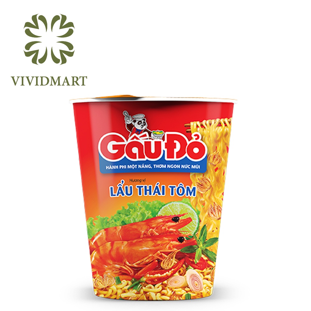 MÌ GẤU ĐỎ VIP 02 VỊ: LẨU THÁI TÔM VÀ TÔM CHUA CAY - LY 65gr - GẤU ĐỎ