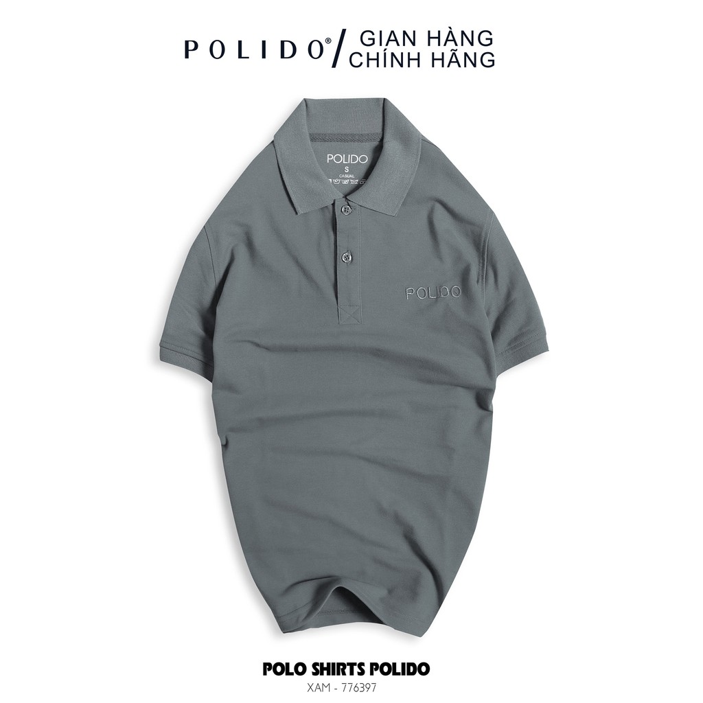 Áo Polo Nam Trơn Thêu Chữ POLIDO Màu Xám Vải Cotton Co Giãn Form Slimfit - POLIDO MALL