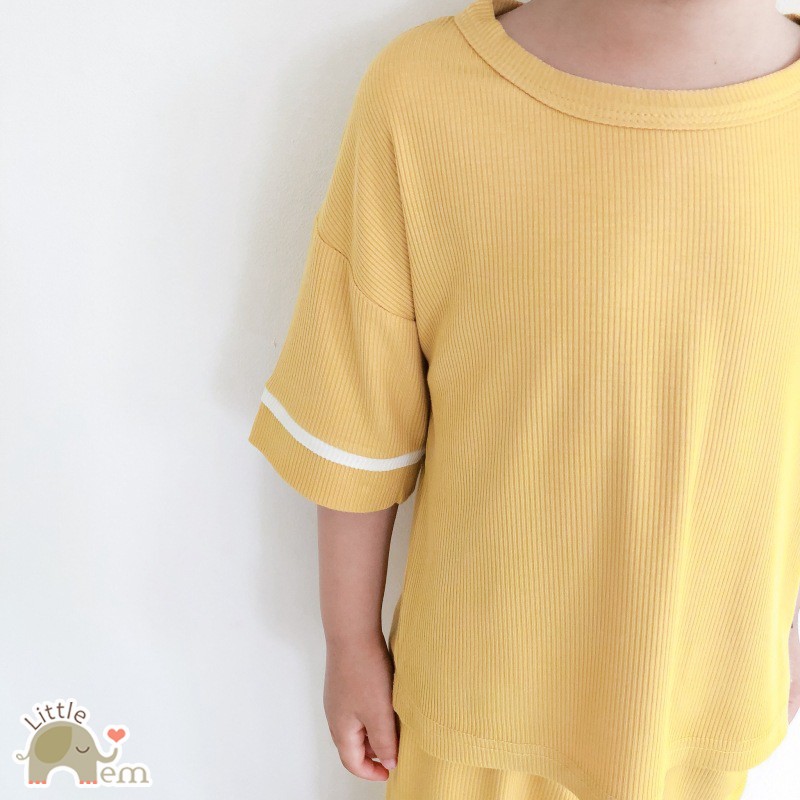 Bộ đồ bé trai Cotton xuất Nhật lửng _ Trơn viền tay