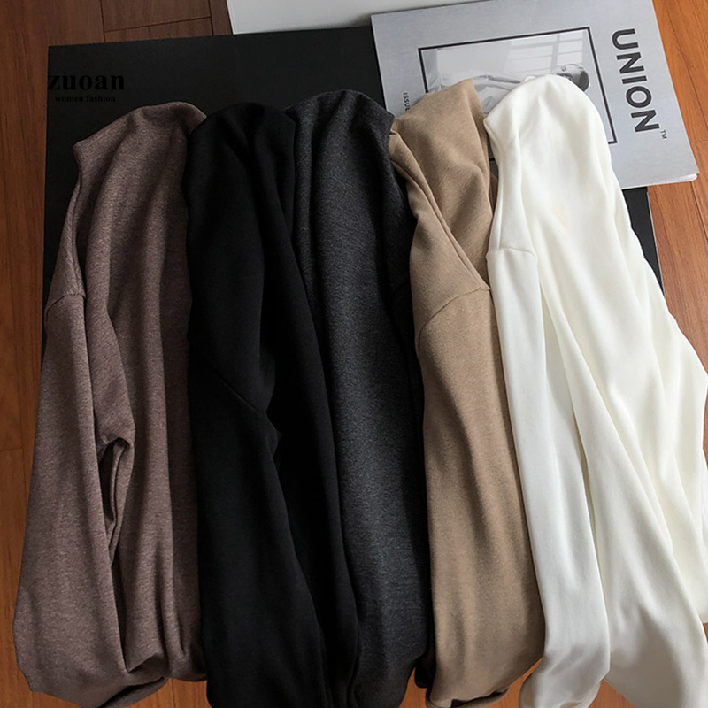 SUXI Áo sweater dài tay màu trơn thời trang mùa thu cho nữ