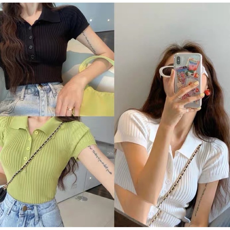 Áo len tăm ngắn tay cổ polo