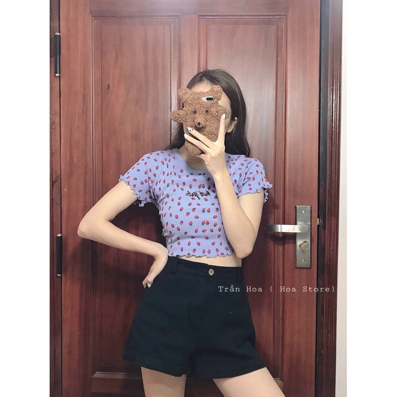 [Mã FASHIONT4WA2 giảm 10K đơn 50K] Áo len mông croptop quả dâu tây bad girl 3257#