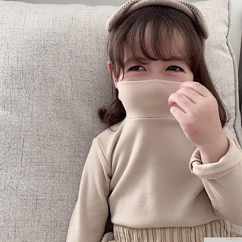 Áo Thun Tay Dài Cổ Cao Phong Cách Hàn Quốc Thời Trang Mùa Đông Xinh Xắn Cho Bé Gái