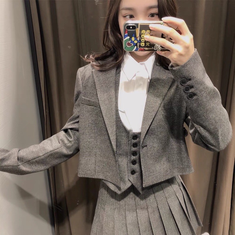 SET 3 MÓN ÁO KHOÁC + GILE + CHÂN VÁY DẬP LI ZARA CỰC XINH