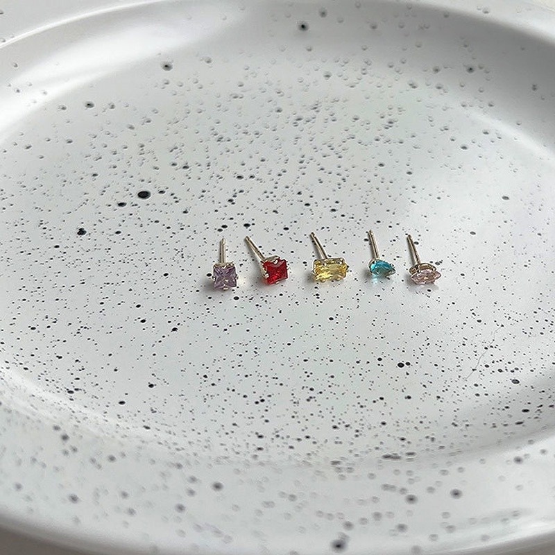 Set bông tai MANYUE mini mạ bạc 925 đính đá zircon phong cách đơn giản hợp thời trang
