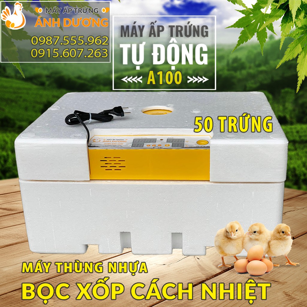 Máy ấp trứng tự động 50 trứng gà, vịt, câu, cút - khay nhôm đảo lăn - Lắp ráp sẵn + tặng kèm gói úm + bình châm nước